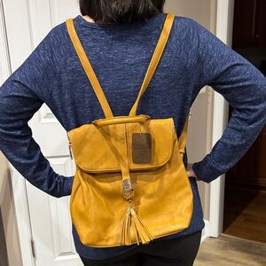 Miztique Convertible Backpack Purse Shoulder Bag Soft Vegan Leather Mustard